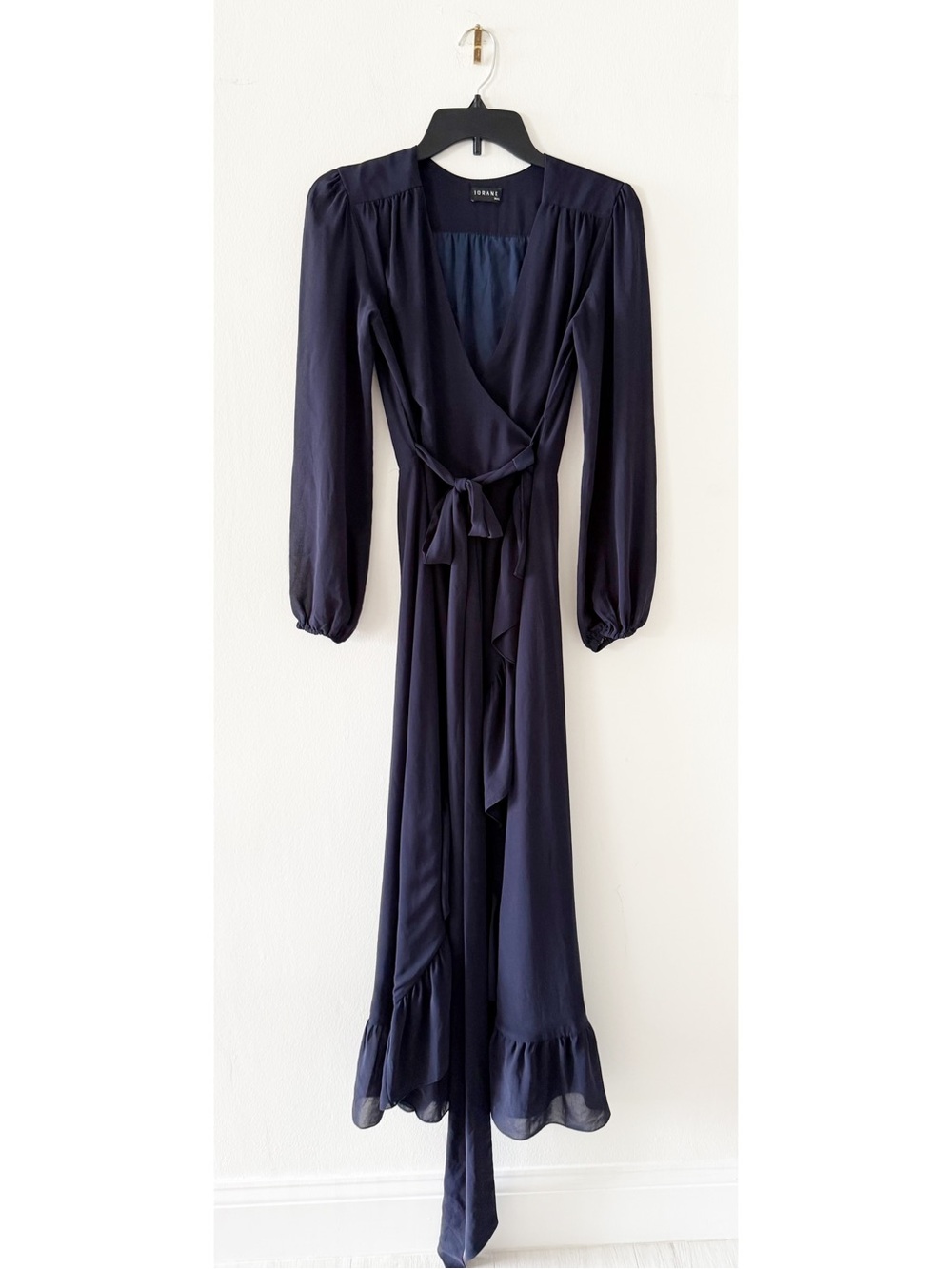 Iorane Navy Blue Long Sleeve Wrap Long Dress Size XS